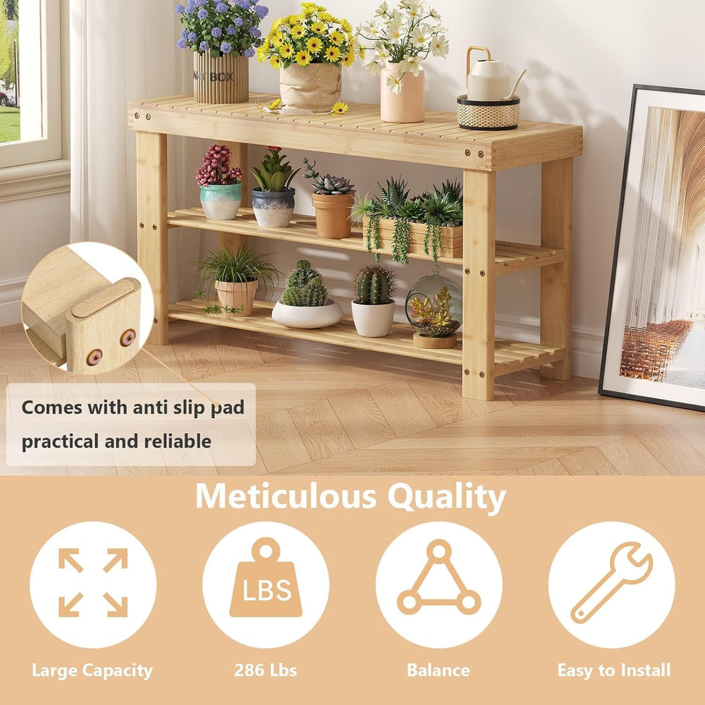 Simple Deluxe Shoe Rack Bench, 3-Tier Bamboo Storage Organizer, 286lb Capacit...