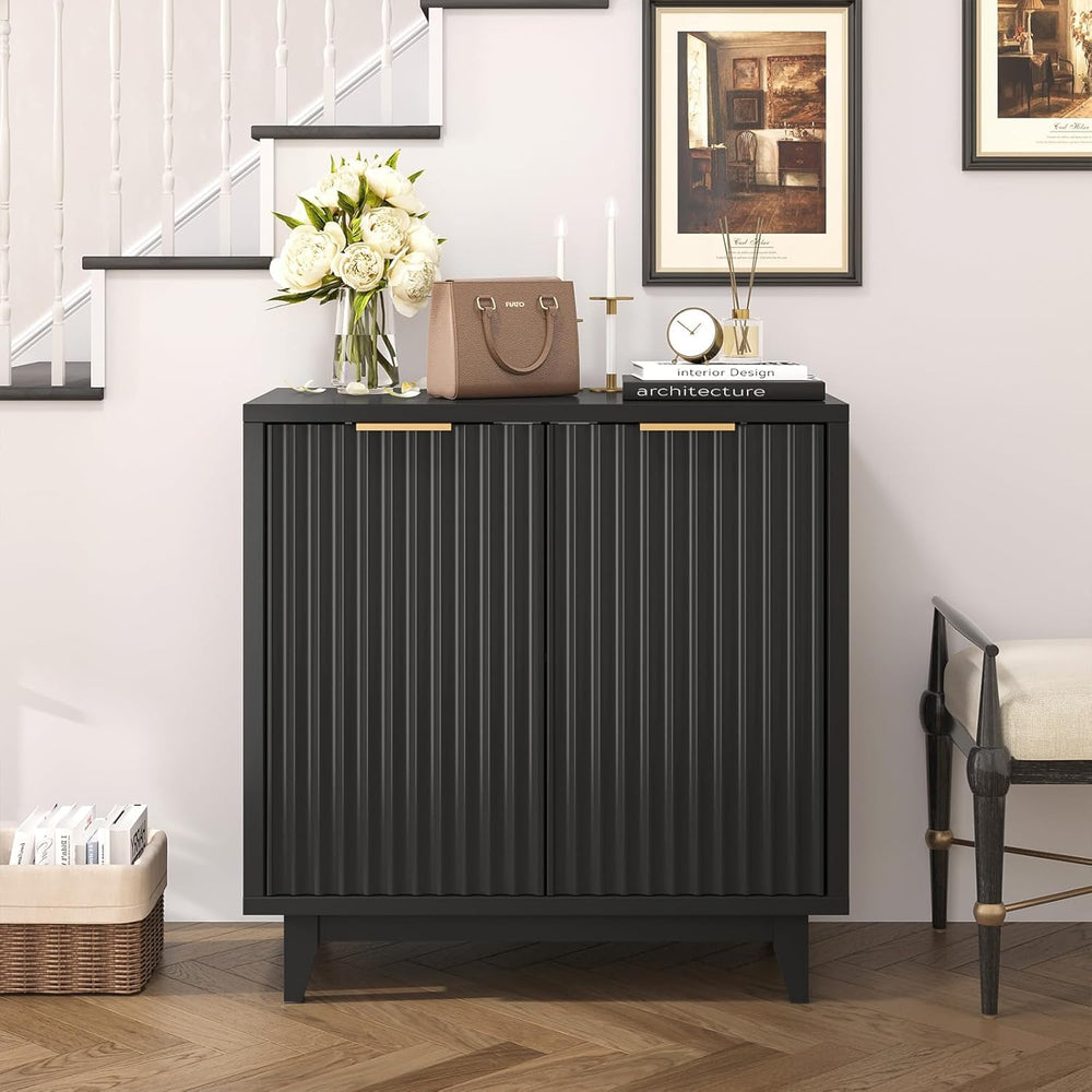 Vabches Modern Fluted Buffet Cabinet with Storage, 31.5" W Sideboard wit...