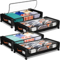 Under Bed Storage with Wheels, UnderBed Storage Containers with Clear Lid and Handles, Under the Bed Storage Bins Drawers for Clothes,Blankets,Shoes,Books (BLACK, 4 PACK)