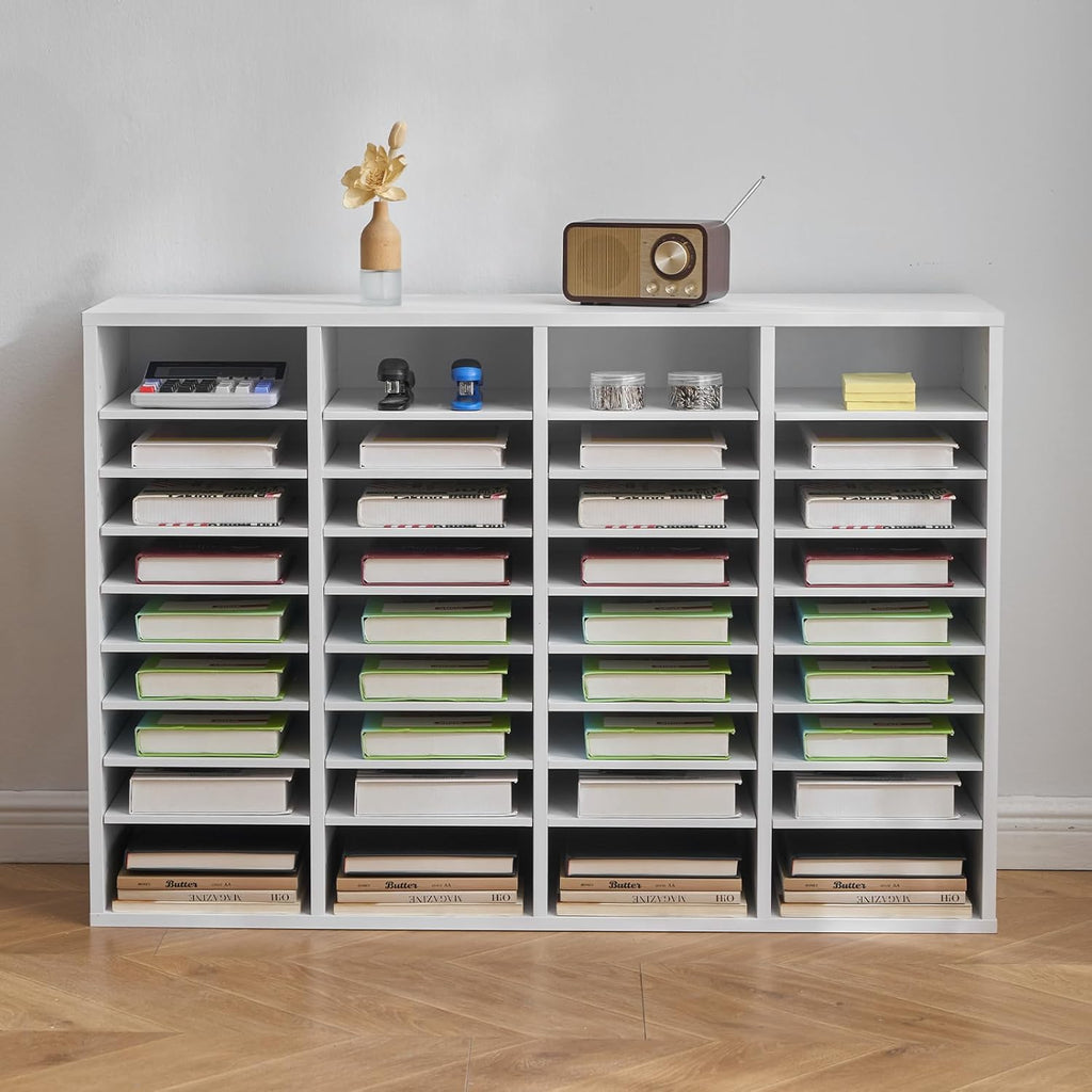 VEVOR Literature Organizer, 36 Compartments Office Mailbox with Adjustable Shelves, Wooden Mailbox Sorter Medium Density Fiberboard Office Home Classroom Storage for Files, Documents, Papers, White