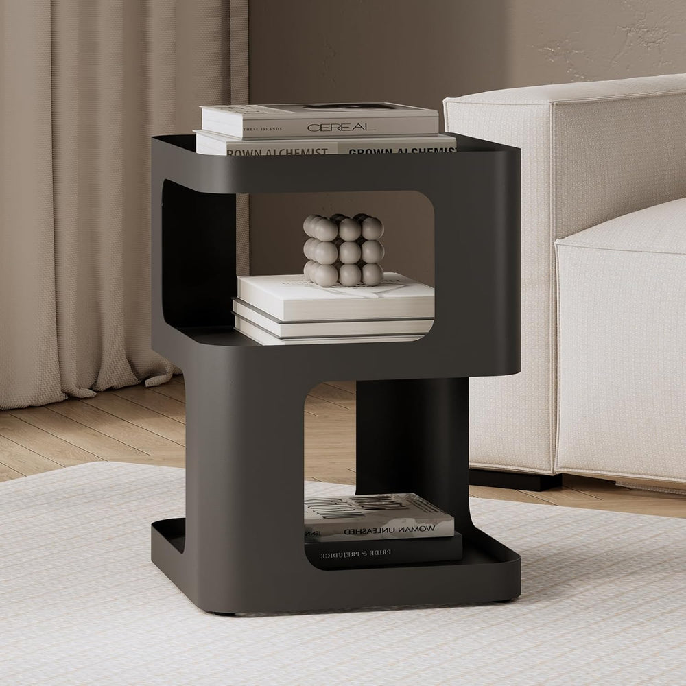Modern Side Table for Sofa & Couch,Black Metal Bedside Table,3 Tier end T...