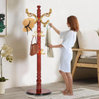Solid Wooden Coat Rack Stand, Coat Racks Freestanding with 14 Hooks, Natural Birch Wood Coat stands with Sturdy Round Base, Tree Coat Hanger Standing for Entryway Bedroom Office (Begonia)
