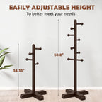 Coat Rack, Freestanding Coat Racks with 8 Hooks 2 Adjustable Height, Tree Coat Rack for Bedroom, Hallway, Entrance, Office, Hats, Handbags,Purse (Brown)