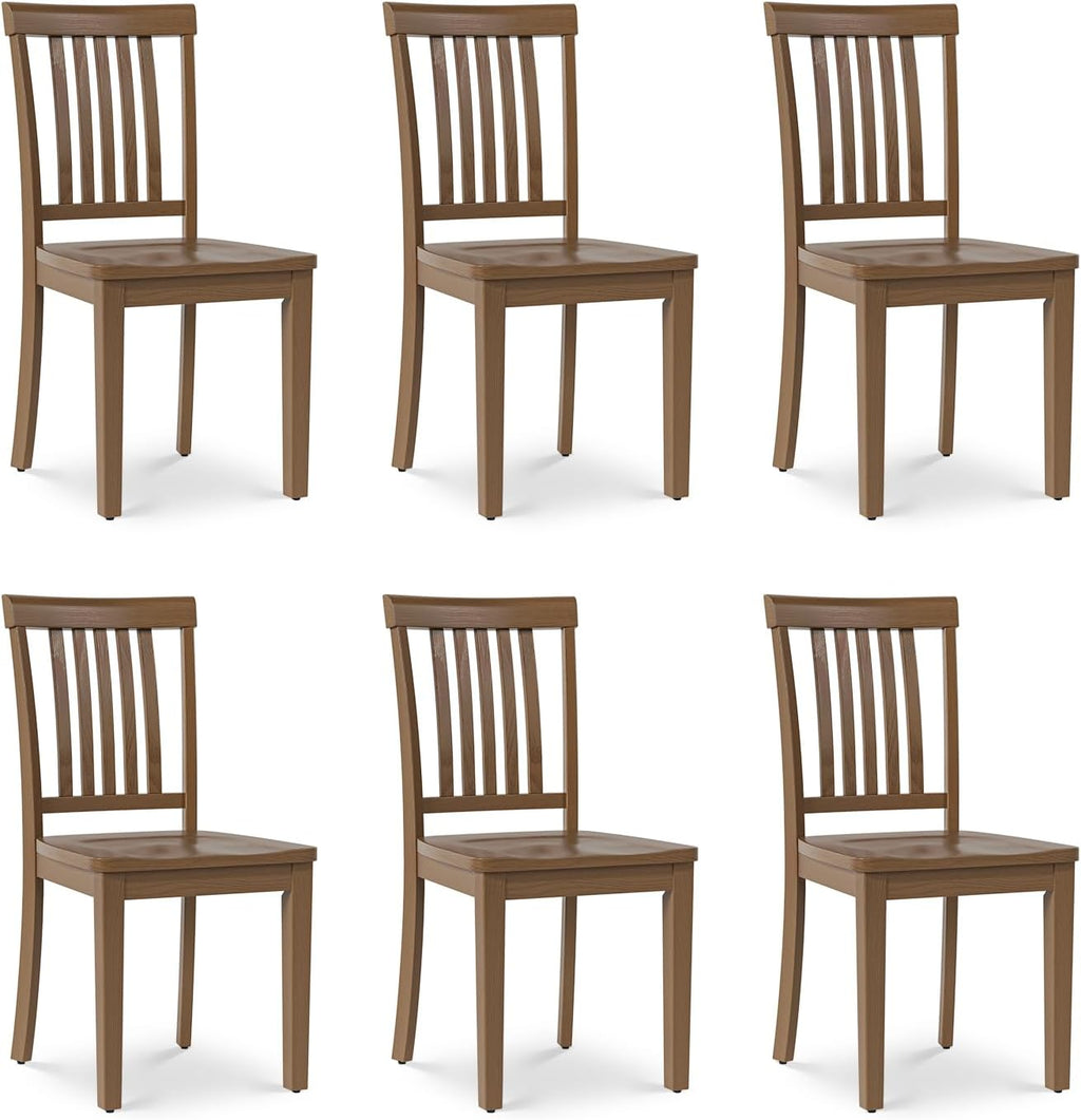 COLAMY Wooden Dining Room Chairs Set of 6, Spindle High Back Windsor Kitchen Side Chair, Farmhouse Dining Chairs for Kitchen, Dining Room, Light Brown
