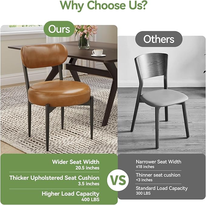 Upholstered Dining Chairs Set of 4, PU Leather Dining Room Chairs with Sturdy Metal Legs, Kitchen Chairs for Dining Room/Kitchen/Restaurant/Hotel, Modern Style, Brown
