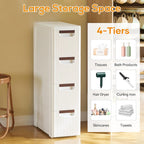 4 Drawers Slim Bathroom Storage Cabinet Dresser, Narrow Plastic Rolling Cart Organizer with Drawers, for Small Spaces, Kitchen, Laundry, Office, Bedroom, White