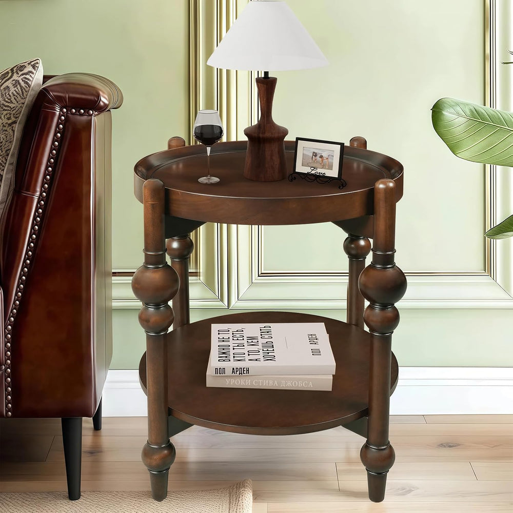 23" Round End Table, Mid Century Modern Side Table with Solid Wood Frame...