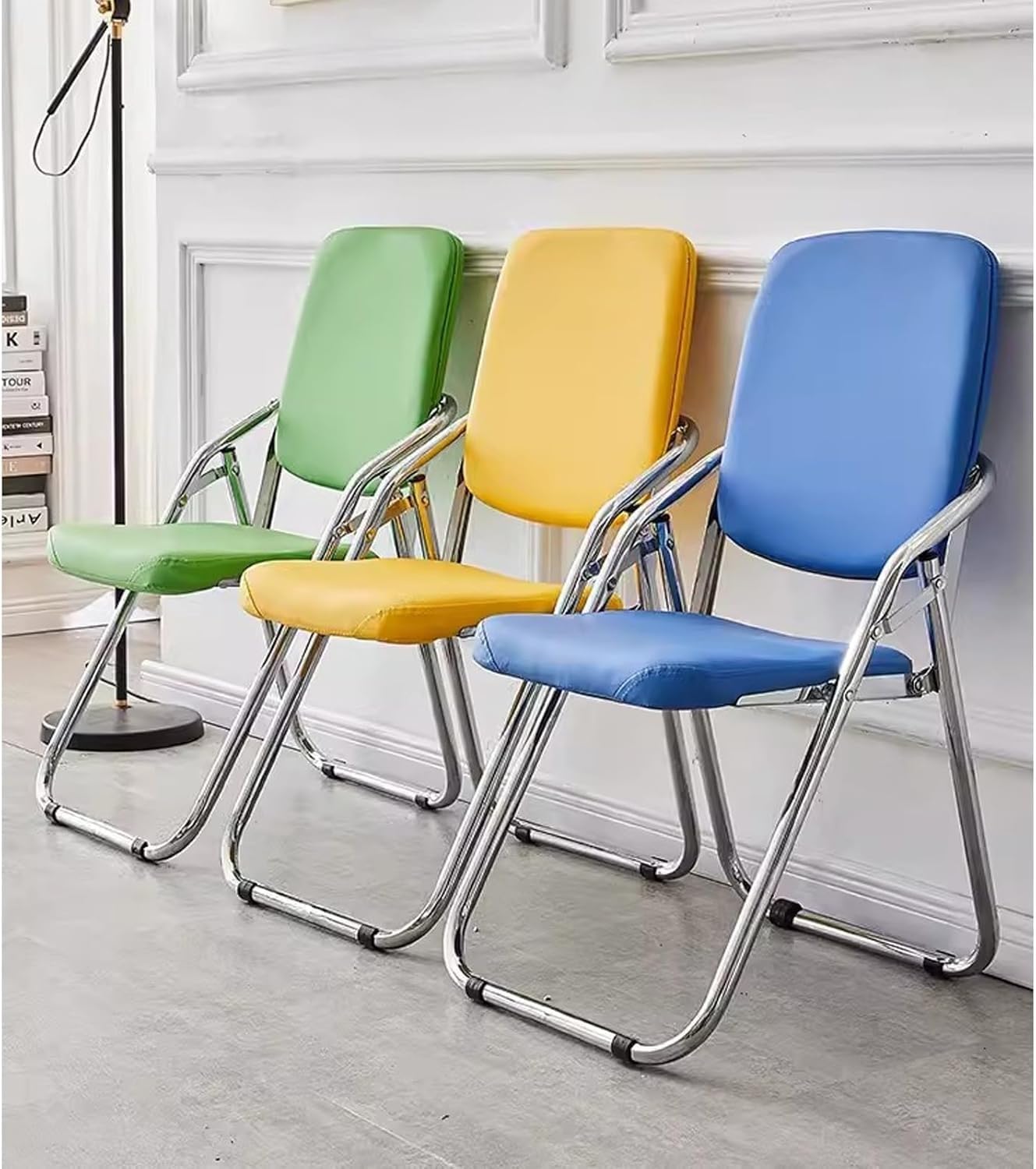Folding Chairs with Padded Cushion and Enlarge Backrest, Metal with Comfortable Cushion for Home and Office,(Black)