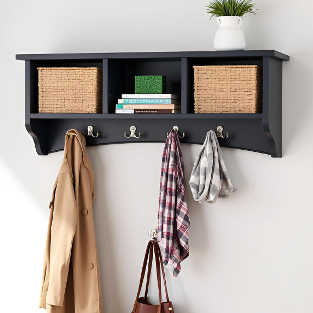 Alaterre Shaker Cottage Wall-Mounted Coat Rack with Cubbies, Charcoal Gray