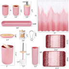 iMucci Bathroom Accessories Pink Bathroom Sets with Shower Curtain and Rug, Pink Ombre Waterproof Shower Curtain with Ultra Absorbent Rug Bathroom Accessories Set for Home Decor