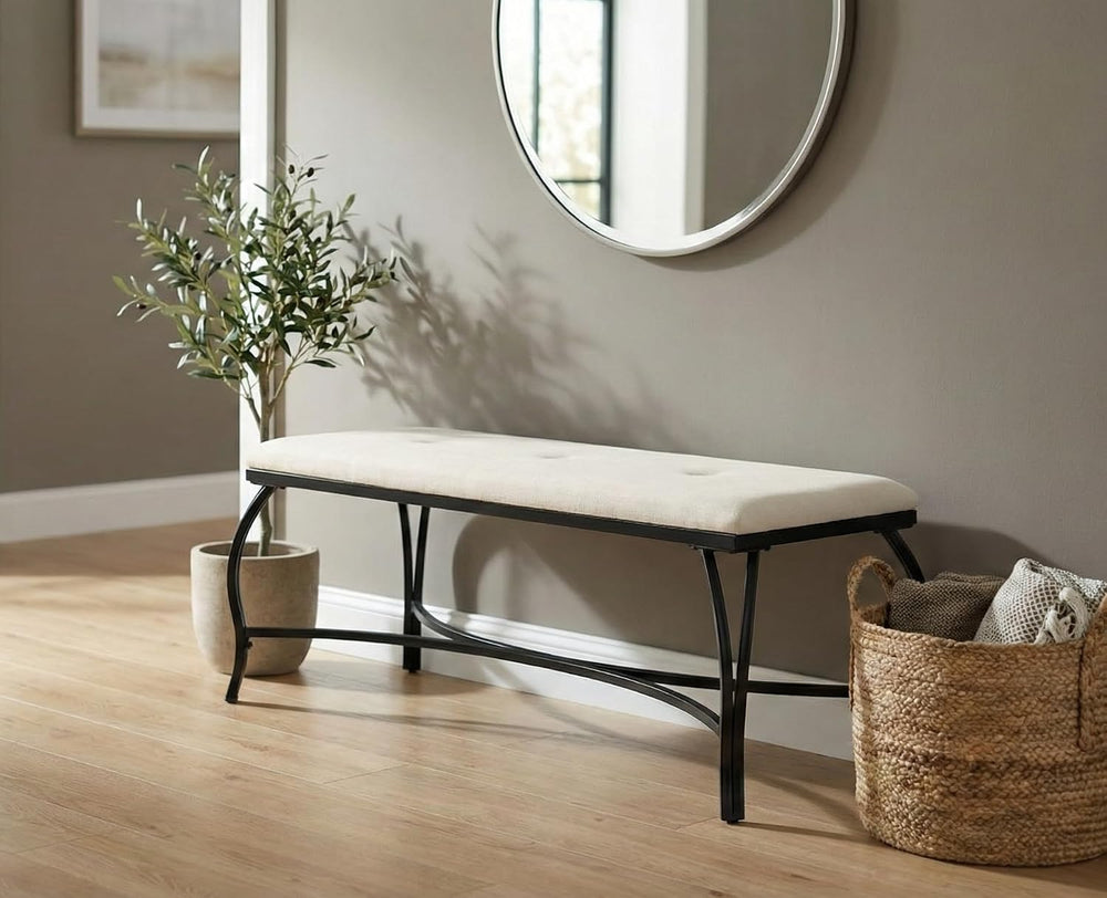Mango Steam Vienna White Bench - Entryway Bench - Powder Coated, Upholstered,...