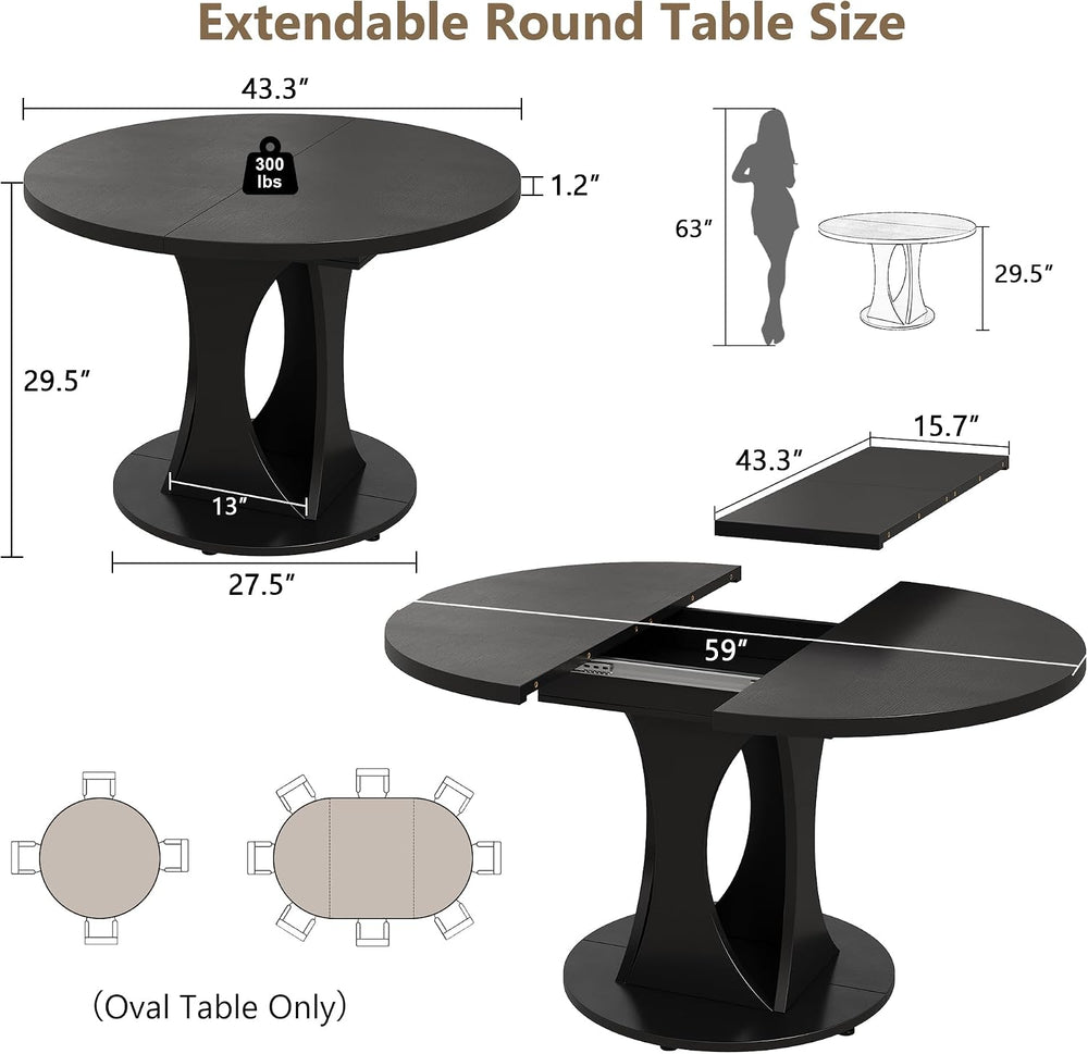 Einhomn 59" Extendable Round Dining Table for 6-8, Kitchen Table with St...