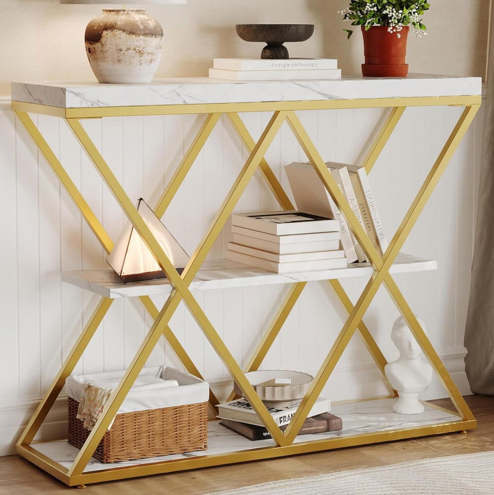 Garvee 3 Tier Console Table with Open Wood Shelves,39" Industrial Entryw...