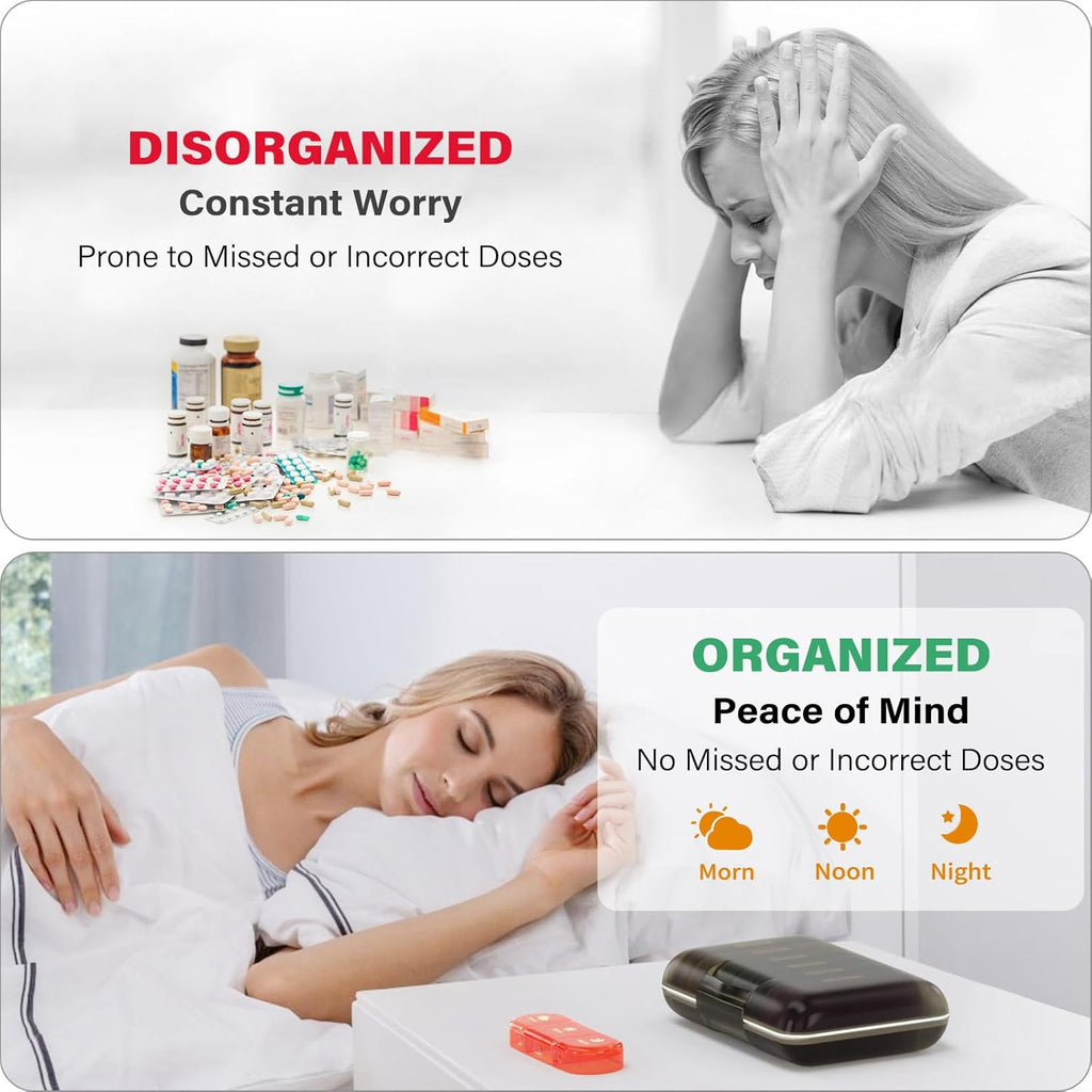 Weekly Pill Organizer 3X a Day, 7 Day Pill Box 3 Times, Portable for Travel Pill Case for Pills/Vitamin/Fish Oil/Medication/Supplements (3x7 Black+Rainbow)