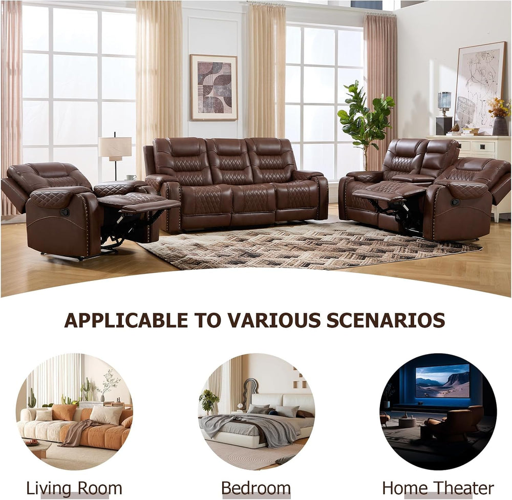 EBELLO 3PCS Faux Leather Recliner Sofa Furniture Set, Included Recliner Chair...
