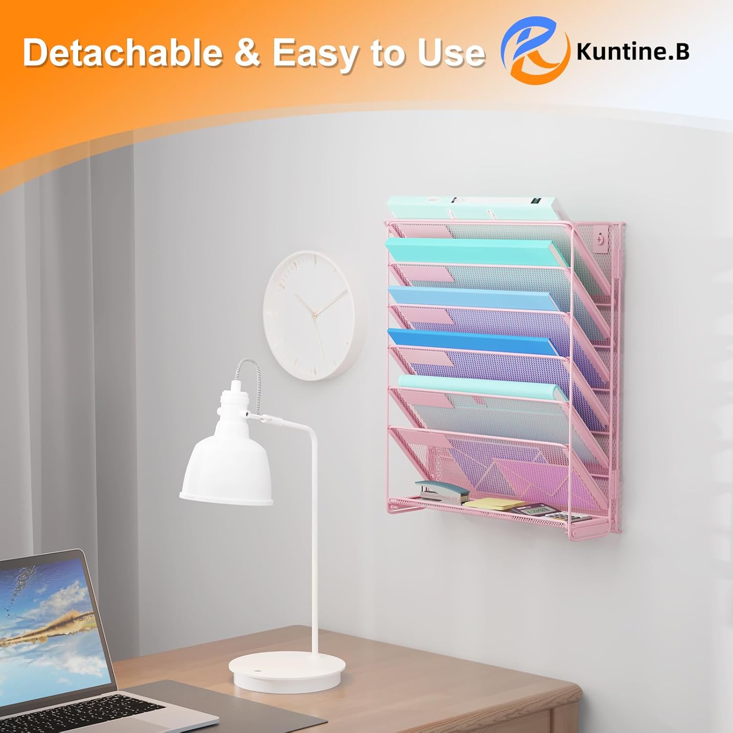 Kuntine.B Wall File Organizer Hanging Magazine Holder (Pink, 7 Tier 2 Pack)