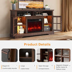 58" TV Stand with Electric Fireplace, Modern Entertainment Center for TVs Up to 80 Inches, Farmhouse Media Console with Storage Cabinets & Doors for Living Room, Brown and Black
