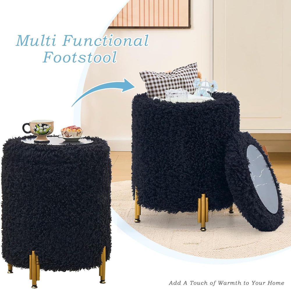 Round Ottoman Foot Stool with Storage and Metal Legs for Living Room Bedroom,...