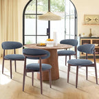 COLAMY Wooden Dining Chairs Set of 4, Modern Fabric Upholstered Dining Room Chair, Farmhouse Kitchen Side Chairs with Foot Pegs, Blue
