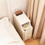 Small Nightstand, Narrow Night Table, Solid Wood Night Stand, Narrow Side Table for Living Room, Small Spaces, Couch，9.8-inch Slit Storage (White)