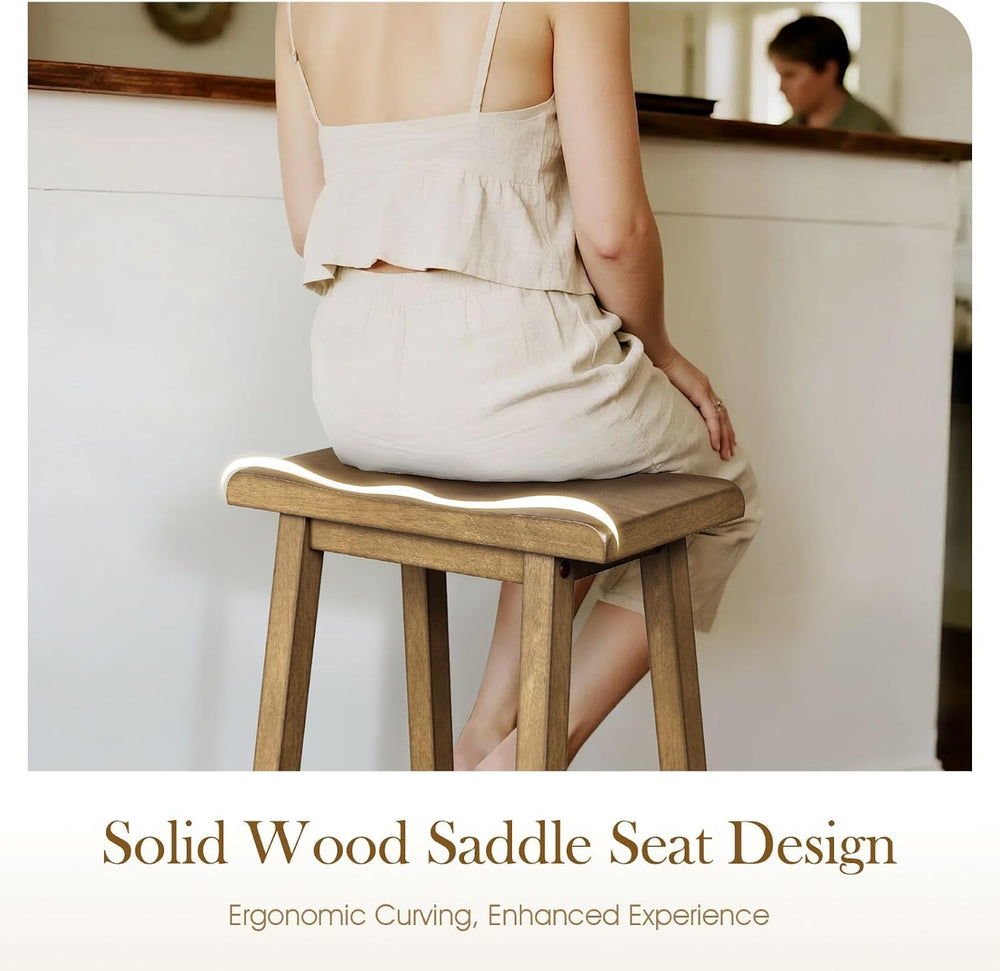 Sophia & William Solid Wood Counter Height Table and Chairs, Rustic Caram...