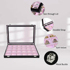 Stratalife Earring Organizer Velvet Jewelry Organizer Box Jewelry Display Storage Tray Ring Case with Clasp for Women 24 Grid (Pink Black)