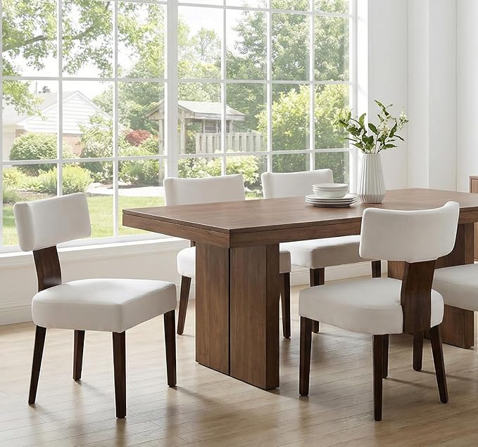 Dining Chairs Set of 4 Modern Dining Chair with Wood Legs, Upholstered Velvet Dining Chairs for Dining Room, Kitchen, Vanity, Living Room, Cream