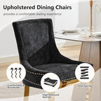 Upholstered Dining Chairs Set of 6, Modern Fabric Side Chairs with Gold Stainless Steel Legs, Accent Kitchen Chairs for Dining Room Table, Black