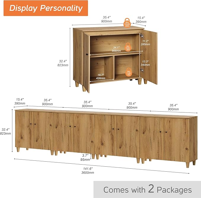 WAMPAT TV Stands Entertainment Center for 100+ Inch TVs, 4-in-1 Wood Televisi...