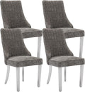Dining Chairs Set of 4，Modern Channel Tufted Upholstered Dining Chairs with Silver Stainless Steel Legs, Comfortable Chenille Fabric Kitchen Chairs for Dining Room (Grey, 4pc)