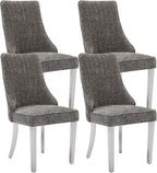 Dining Chairs Set of 4，Modern Channel Tufted Upholstered Dining Chairs with Silver Stainless Steel Legs, Comfortable Chenille Fabric Kitchen Chairs for Dining Room (Grey, 4pc)