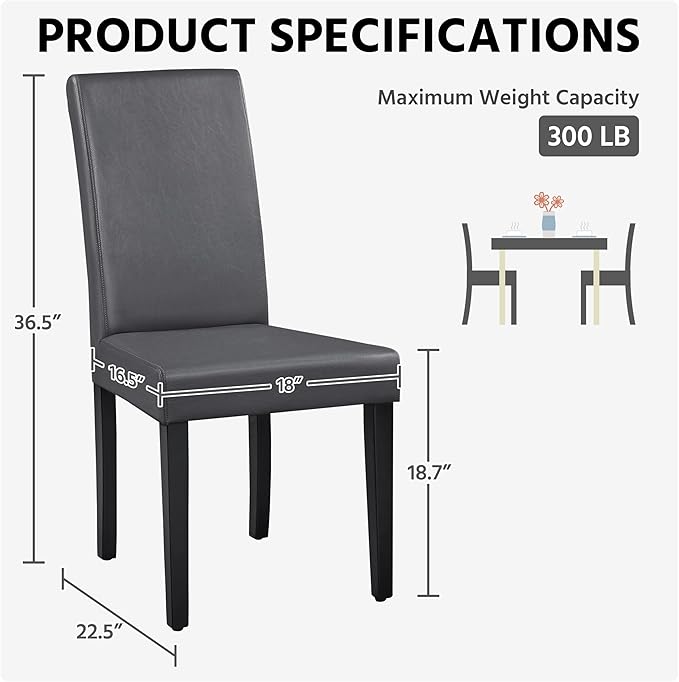 Yaheetech Dining Chairs Set of 4 PU Leather Upholstered Parsons Dining Chairs with Solid Wood Legs for Kitchen/Living Room/Restaurant, Modern Style, Gray