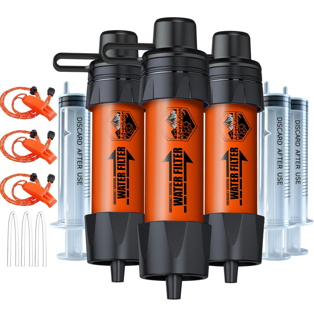 3-Pack Water Filter Straw with Survival Whistle Kit