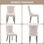 Mid Century Modern Dining Chair Set of 2 Velvet Upholstered Dining Accent Chair Farmhouse Dining Chairs with High Back and Nailhead Trim for Kitchen, Living Room, Bedroom (Beige)