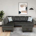 L-Shaped Sectional Sofa with Ottoman, Right-Facing Modern Microfiber Couch for Living Room, Bedroom, Office, Espresso
