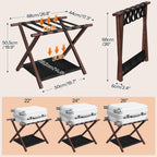 HOOBRO Luggage Rack, Folding Luggage Holder, Bamboo Suitcase Stand, with Fabric Storage Shelf, Suitcase Holder for Guest Room, Hotel, Bedroom, Brown and Black BR20XL01