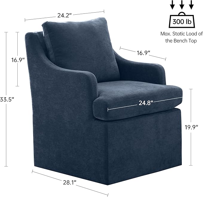 VKNOW Upholstered Dining Chairs Set of 4, Linen Kitchen Chair Dinner Chair with 4 Casters, Chenille Armchair for Bedroom Reading Room Living Room, Blue