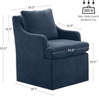 VKNOW Upholstered Dining Chairs Set of 4, Linen Kitchen Chair Dinner Chair with 4 Casters, Chenille Armchair for Bedroom Reading Room Living Room, Blue