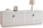 68" TV Stand for 75Inch TV, Entertainment Center with Storage and Adjustable Shelves, Modern Wood Media Console with 4 Fluted Doors for Living Room, White, Set of 2