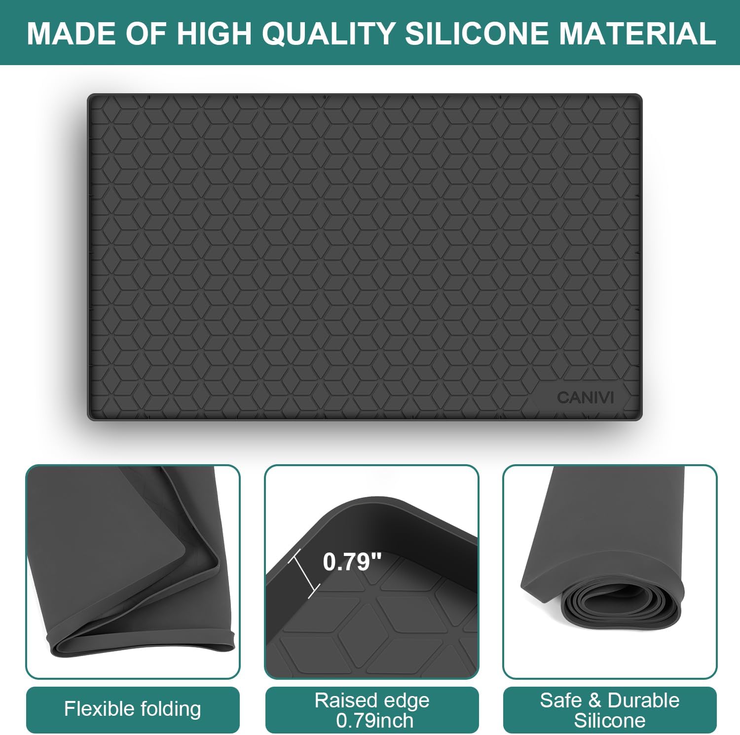 Under Sink Mat, 34" x 22" Waterproof Silicone Under Sink Tray for Kitchen & Laundry Cabinets, Kitchen Cabinet Shelf Protector, Up to 3.3 Gallons Liquid, Fits 36 inch Standard Cabinet(Grey)