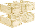 4-Pack Small Pastel Plastic Storage Baskets, Collapsible Crates for Organizing, Space-Saving Mini Bins for Classroom, Kitchen, Office, Bedroom (Yellow, 9.8" x 6.5" x 3.8")