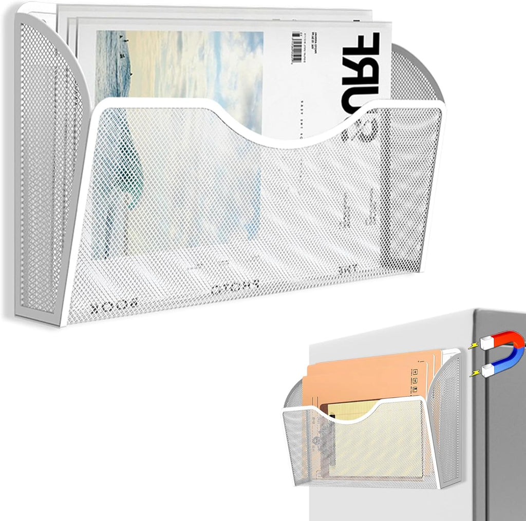 Magnetic File Holder 1 Pockets File Folder Organizer, Office Hanging Magazine Rack for File Cabinets, Magnetic Paper Holder, No Drilling Mail Organizer for Refrigerator, Office