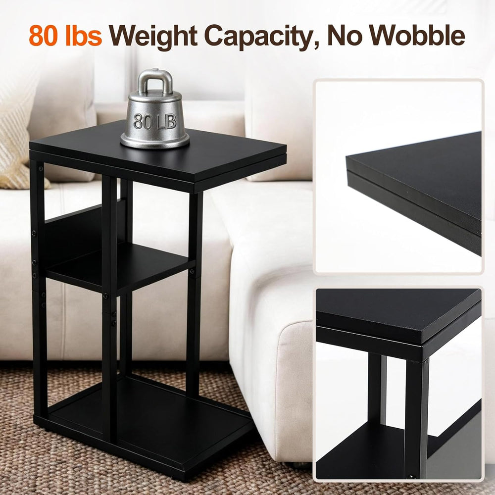 King Oasis 3-Tier Black Metal Side Table - Industrial End Table & Nightst...