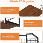 2-Tier CD Holder, CD Storage Rack for Display, CD Organizer with Rubber Feet, Stores Up to 60 CDs for Shelf Storage and Organization, for Music Enthusiasts and Collector Walnut