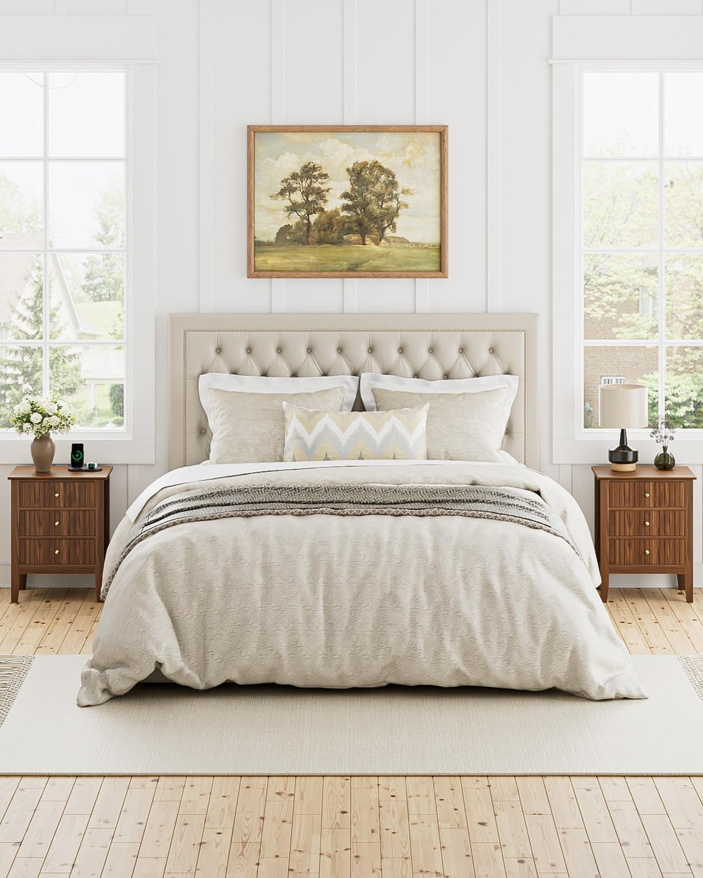 Night Stand, Fluted Nightstand Bedside Tall Farmhouse Nightstand with 3 Drawe...