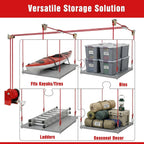 Overhead Garage Storage Lift Hoist, 400 lbs Ceiling Garage Hoist System with Hand Crank, Heavy Duty Double Rope Pulley Lift, Adjustable Garage Organizer for Bikes, Kayaks & Storage Bins (No Platform)