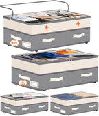 Dolicer 4 Pack Under Bed Storage with Wheels, 6in-10in Height Adjustable Underbed Storage Containers, 92L XXXL Under Bed Drawers Rolling Bin with Clear Lids for Dorm Shoes Clothes Organizers(Grey)