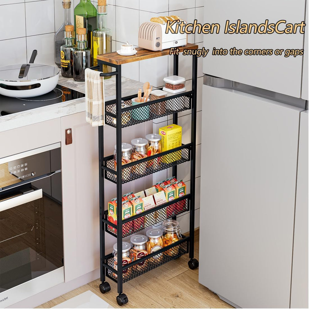 AZERPIAN Slim Rolling Cart 5 Tier Narrow Storage Cart on Wheels with Handle |...