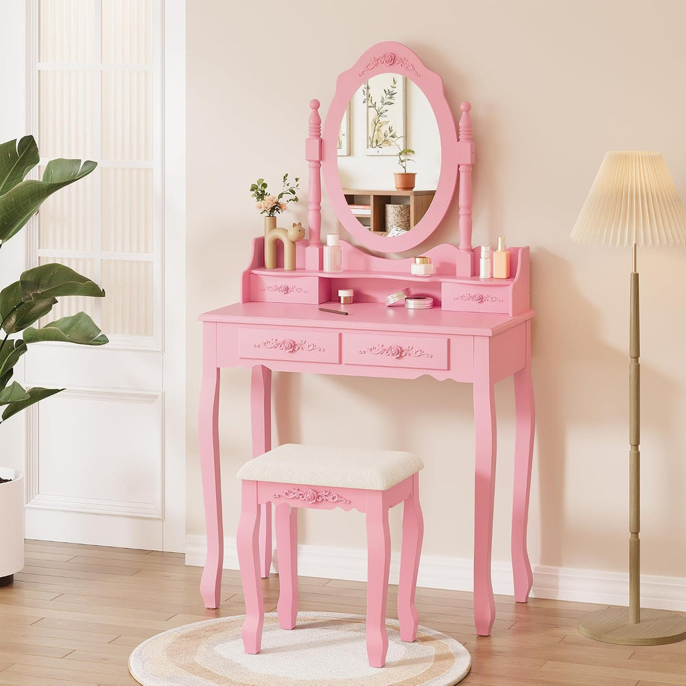 Alohappy Vanity Desk Set with Mirror & Stool for Girls, Pink | Makeup Van...