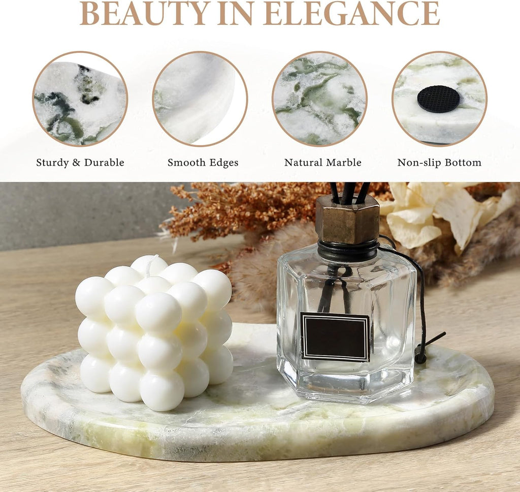 Koville Luxury Natural Green Marble Vanity Tray, Cloud Shape Serving Stone Key Tray for Home Decor, 10" x 7" Marble Storage Trays for Bathroom, Stone Plate Holder for Perfume, Candle and Jewelry